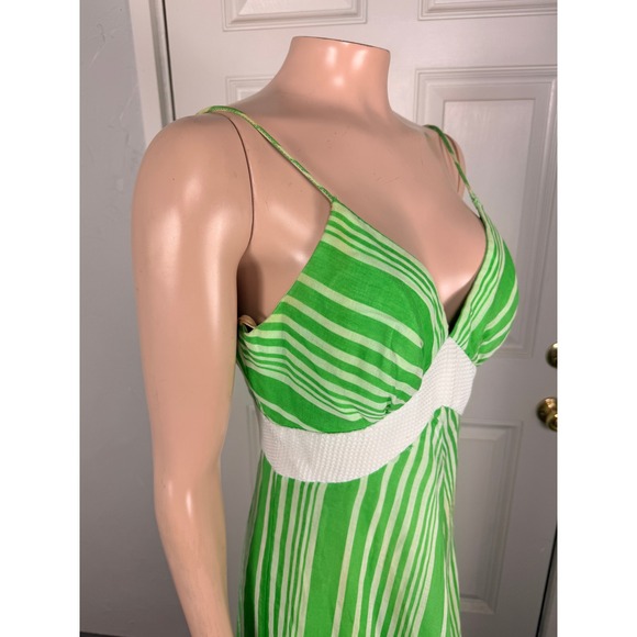 Vintage 70s Women's Dress 10 Cotton Polyester Maxi V neck Striped Party K3-21 - Picture 14 of 15